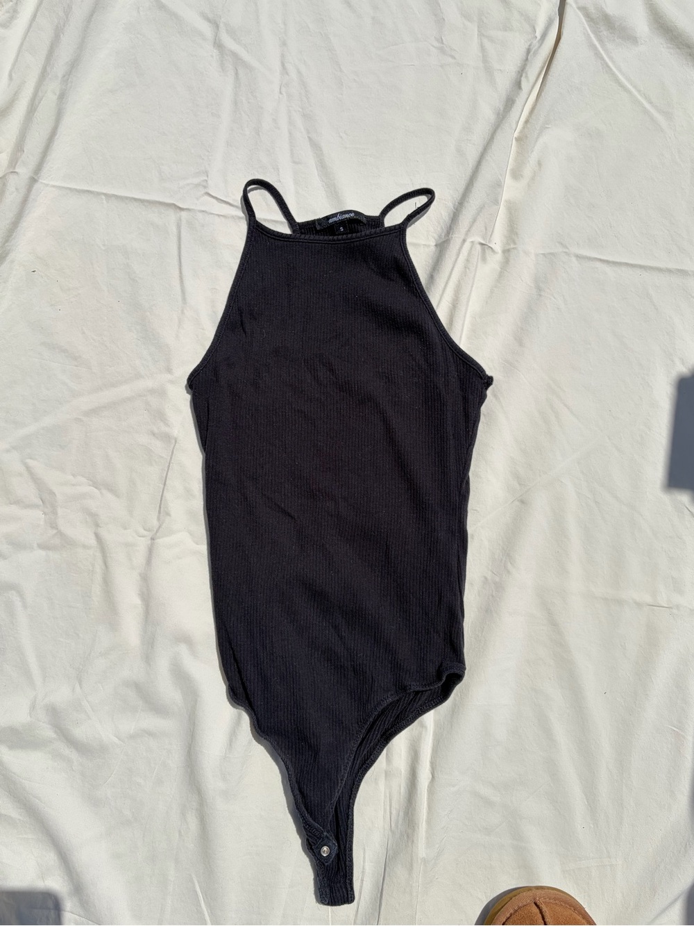 Ambiance Black Ribbed Halter Bodysuit